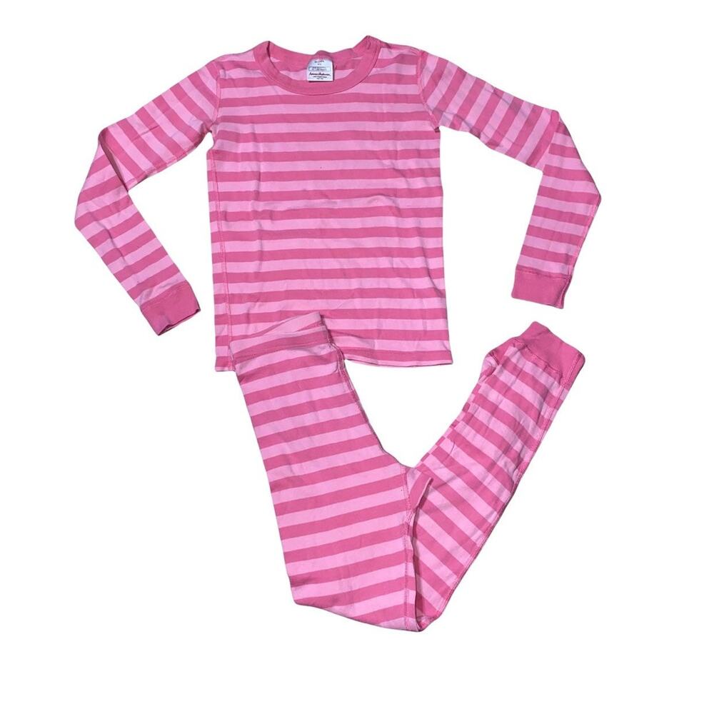 Hanna Andersson Striped Two Piece long john long sleeve Pajama Set sz 12 pink